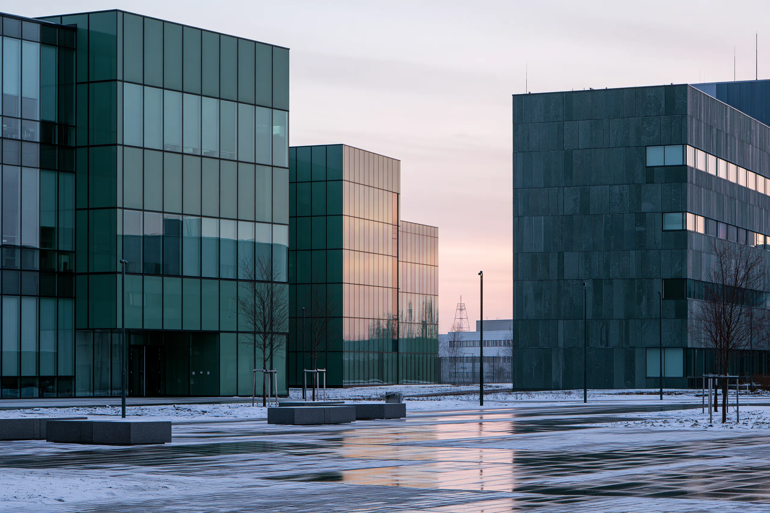 Contemporary architecture in a northern European winter setting